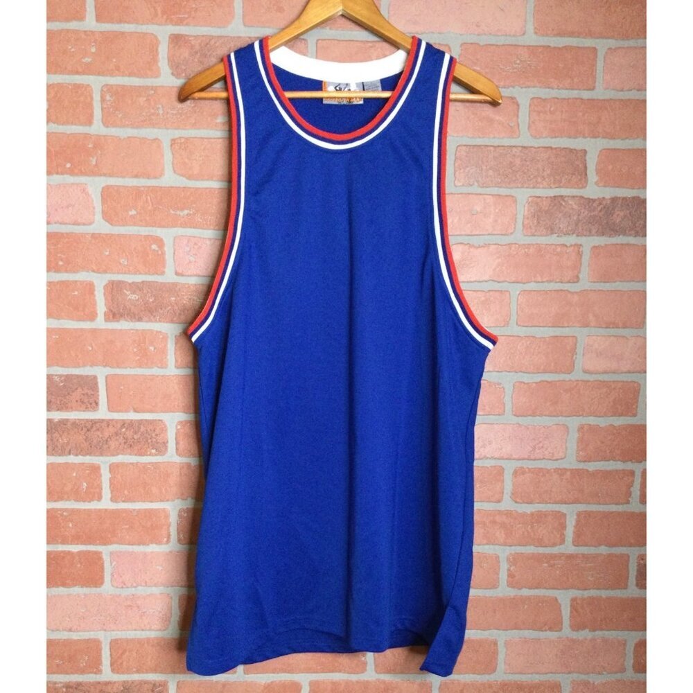 Vintage Regal Wear Blank Blue Basketball Jersey Red & White Trim Size L